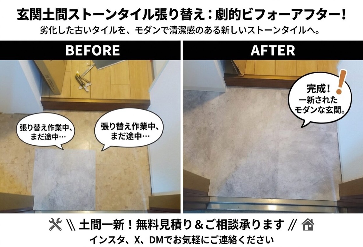 名古屋市 玄関土間ストーンタイル張り替え 原状回復工事