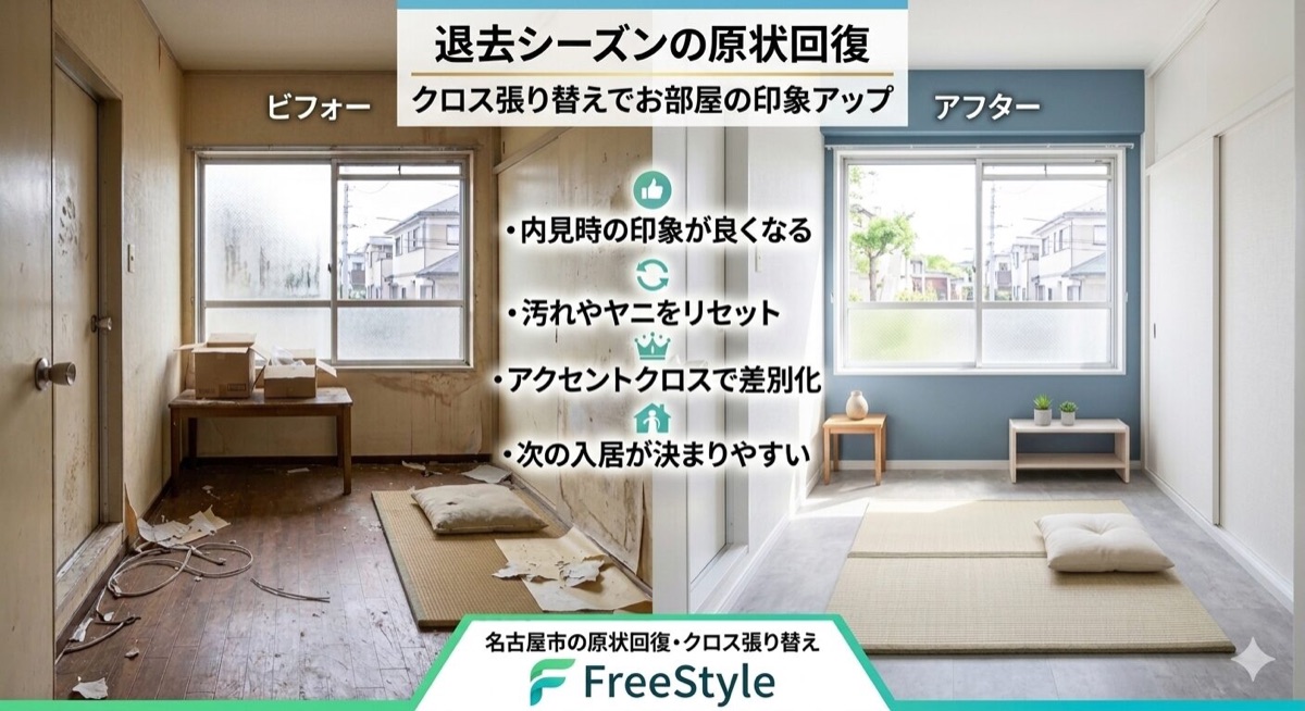 名古屋市 退去後のクロス張り替え 原状回復工事